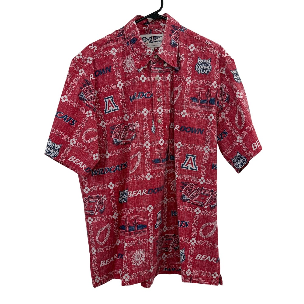 Reyn Spooner Shirt Mens Large Red University of Arizona Wildcats Aloha Popover